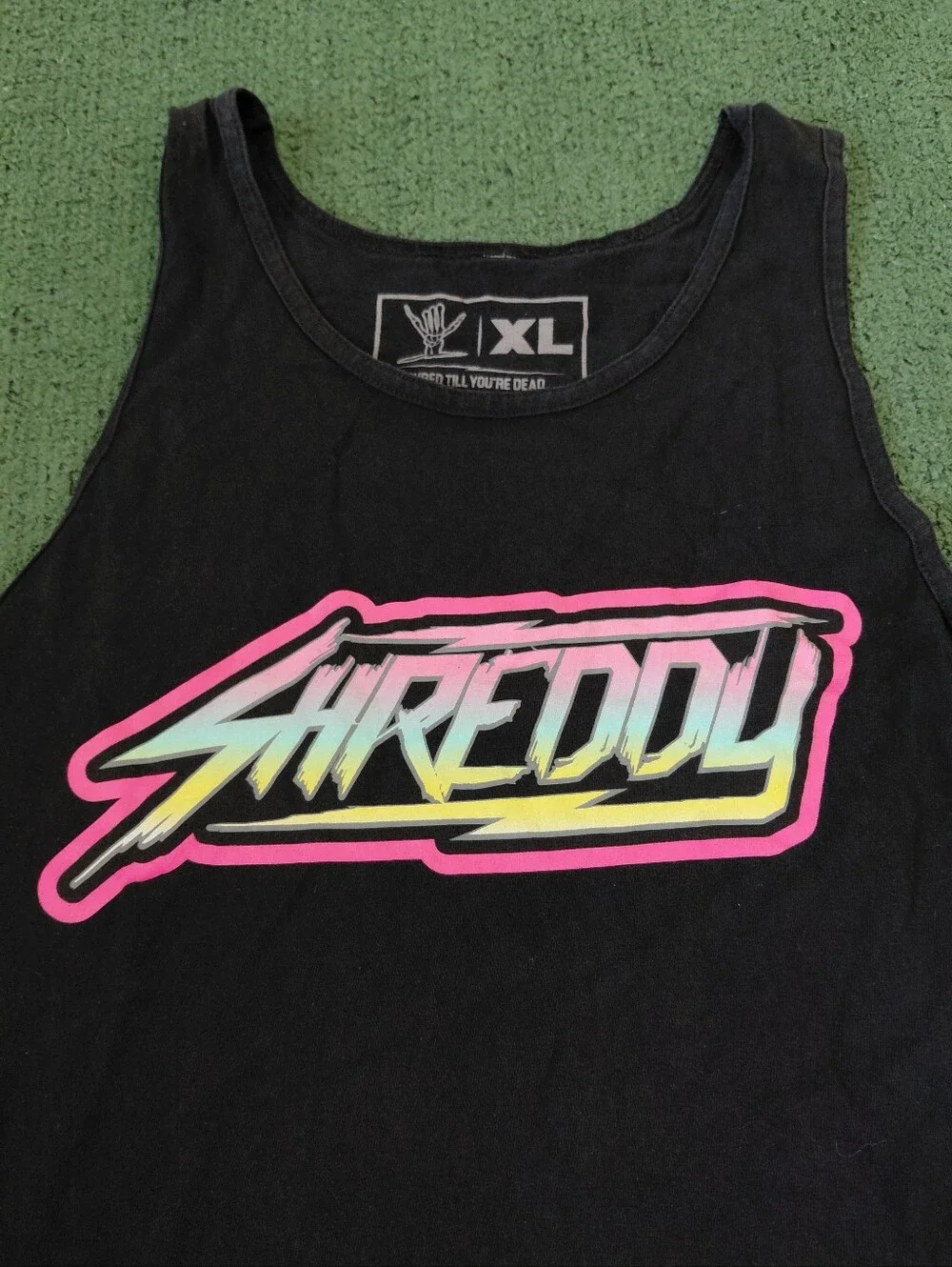 Shreddy Neon Graphics Surfing Skateboarding Skating Black Tank Top Sz XL